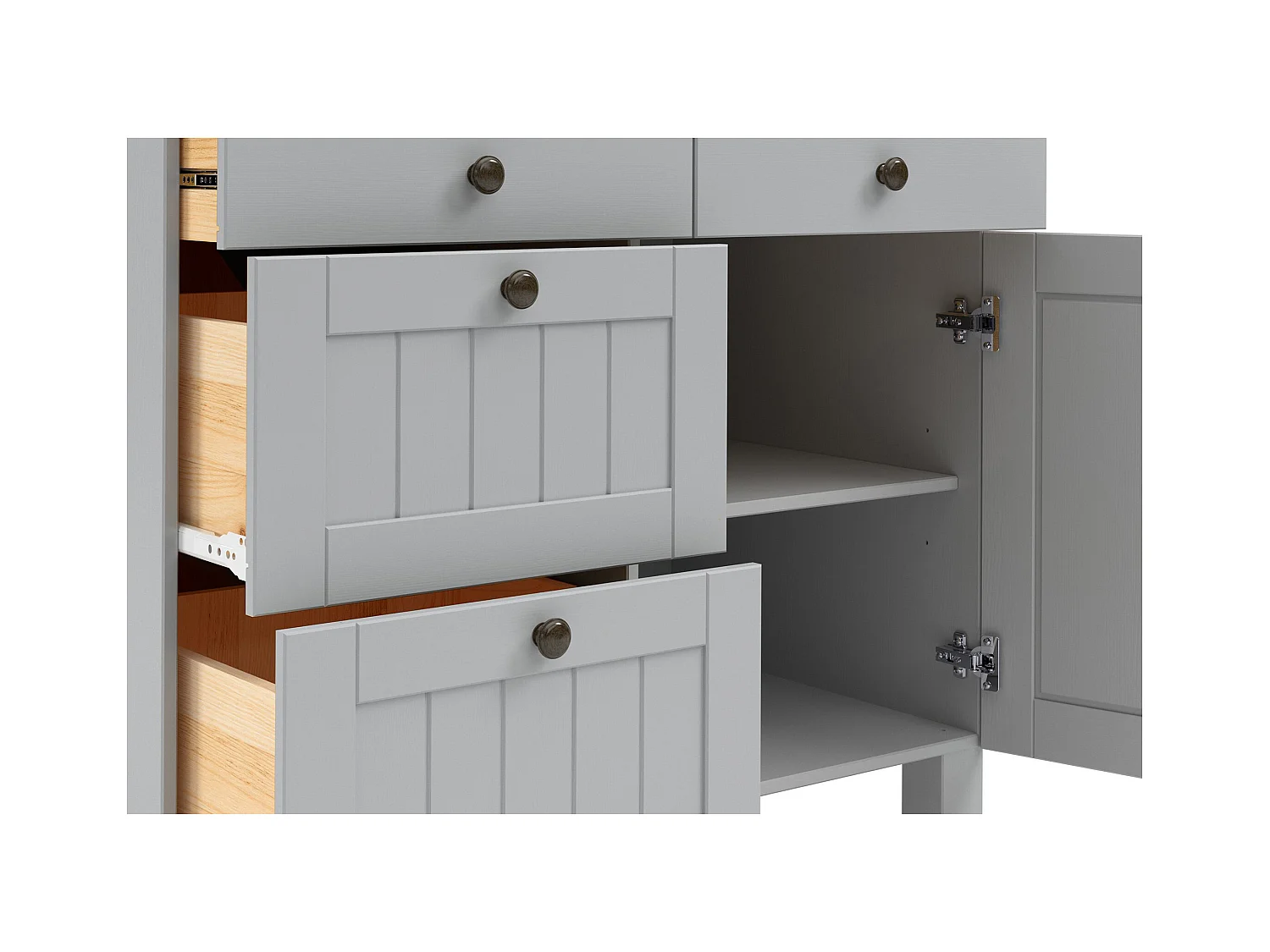 Alby II | Armoire de rangement avec 1 porte et 4 tiroirs en gris sapin