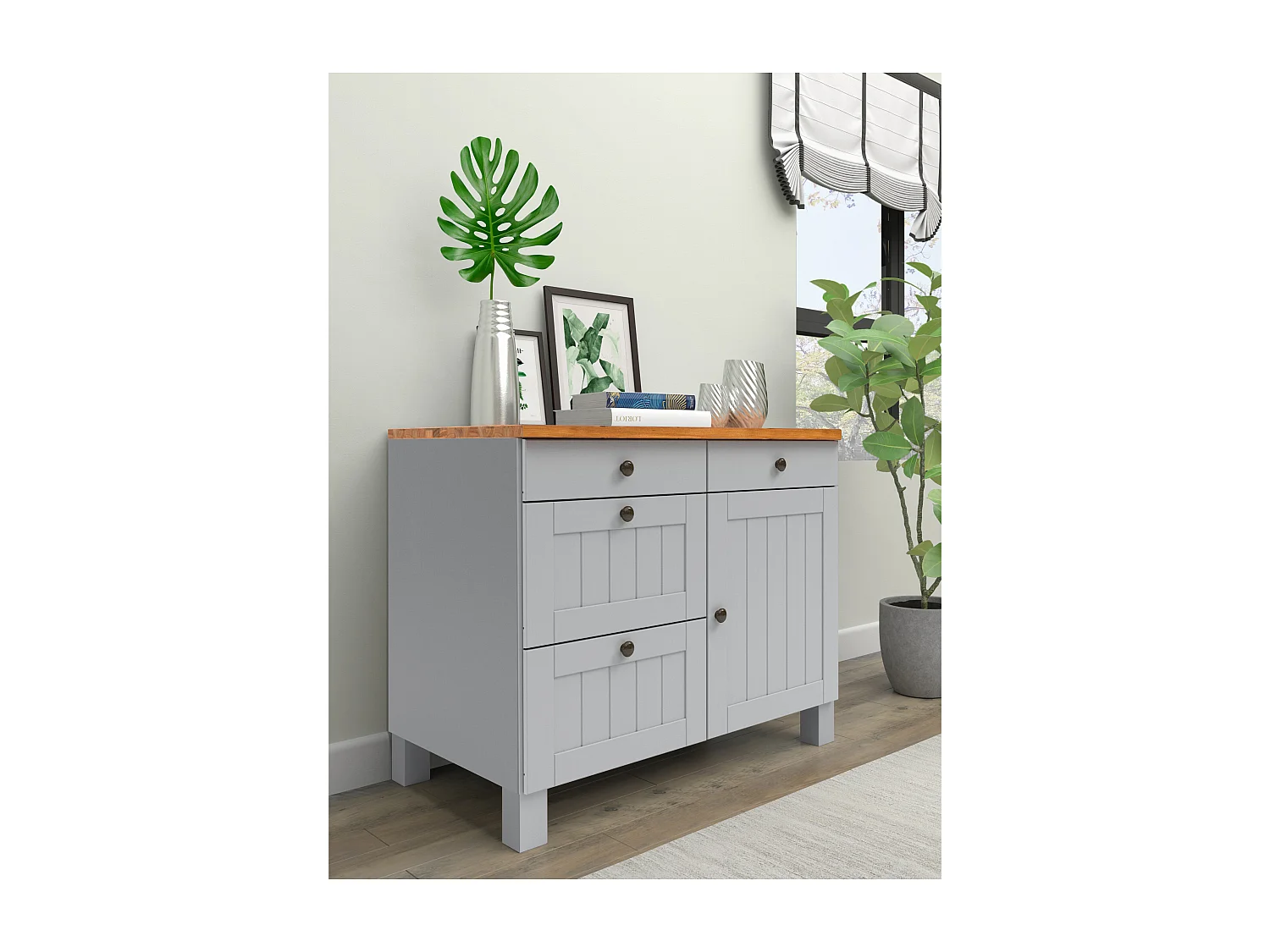 Alby II | Armoire de rangement avec 1 porte et 4 tiroirs en gris sapin
