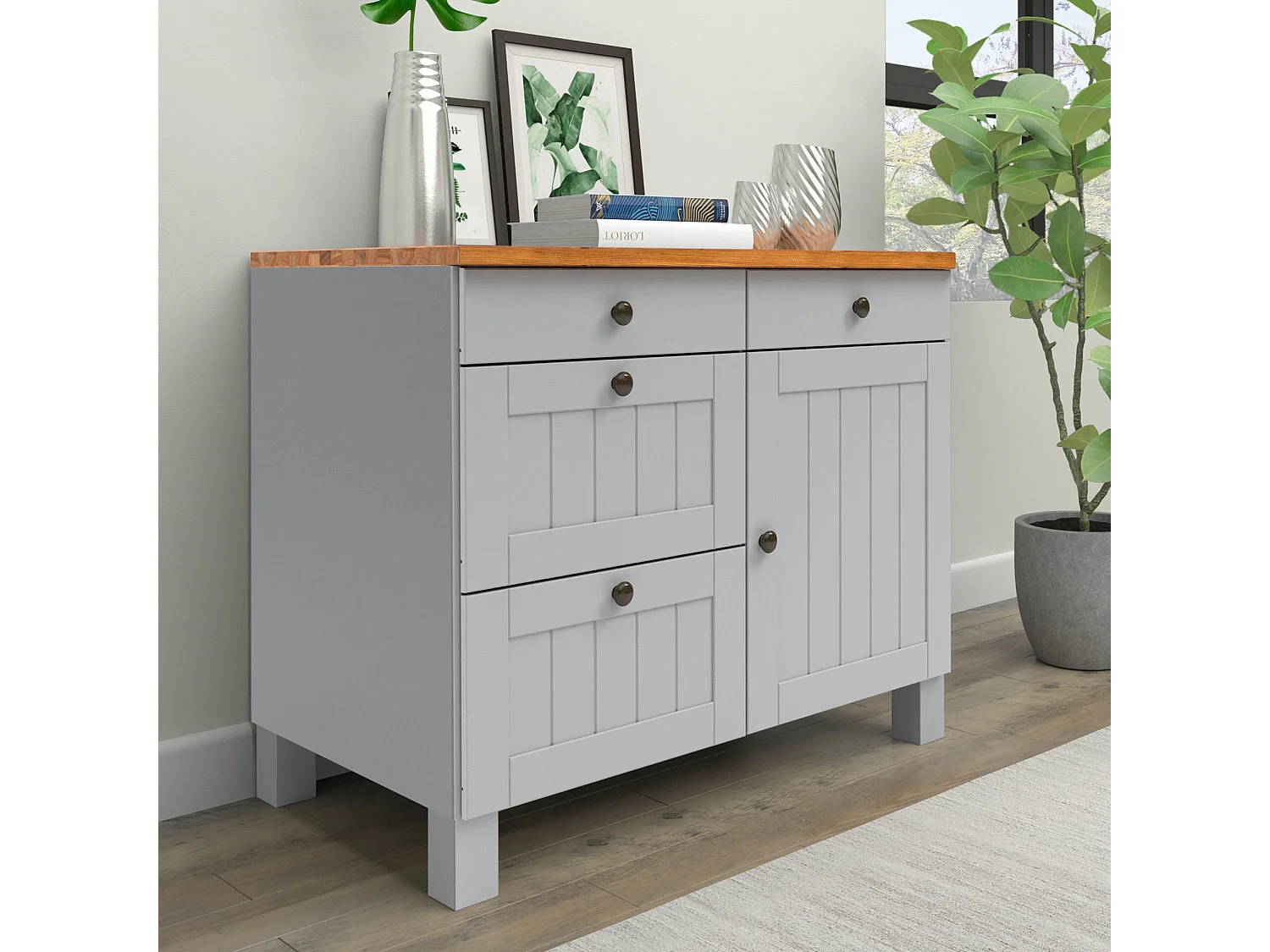 Alby II | Armoire de rangement avec 1 porte et 4 tiroirs en gris sapin