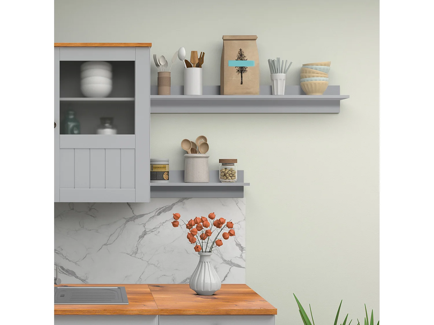 Alby II | Étagère Kichen 100x14x14 cm en gris sapin