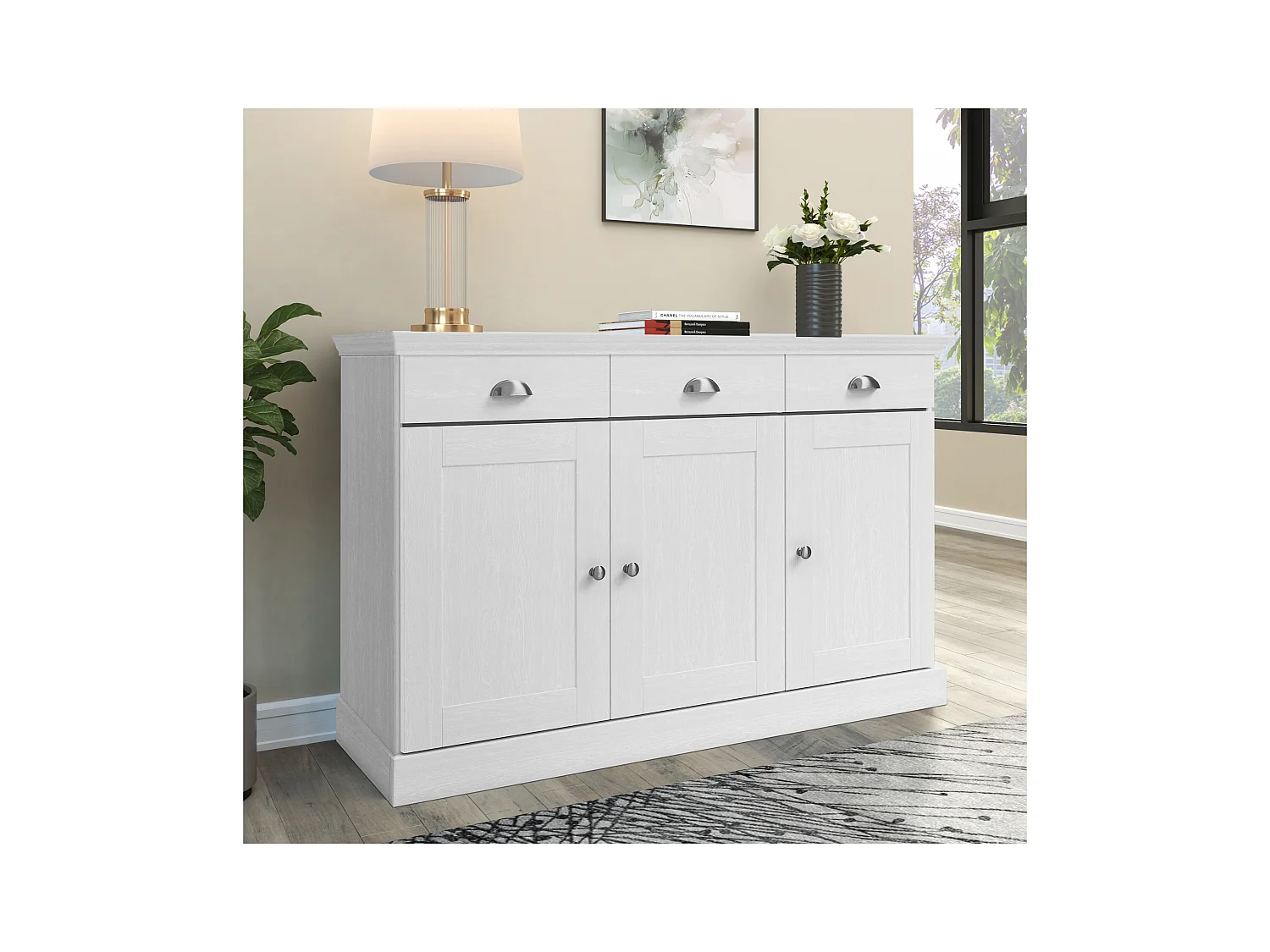 Motala | Dressoir met 3 deuren, 3 lades in houtlook wit