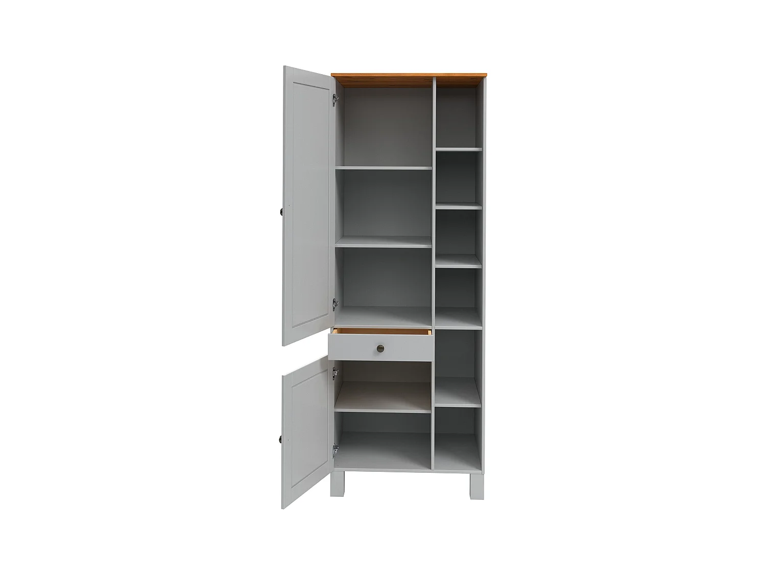 Alby II | Armoire haute avec 2 portes, 1 tiroir et 6 compartiments en gris sapin