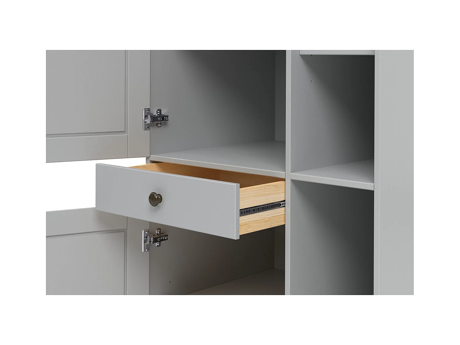 Alby II | Armoire haute avec 2 portes, 1 tiroir et 6 compartiments en gris sapin