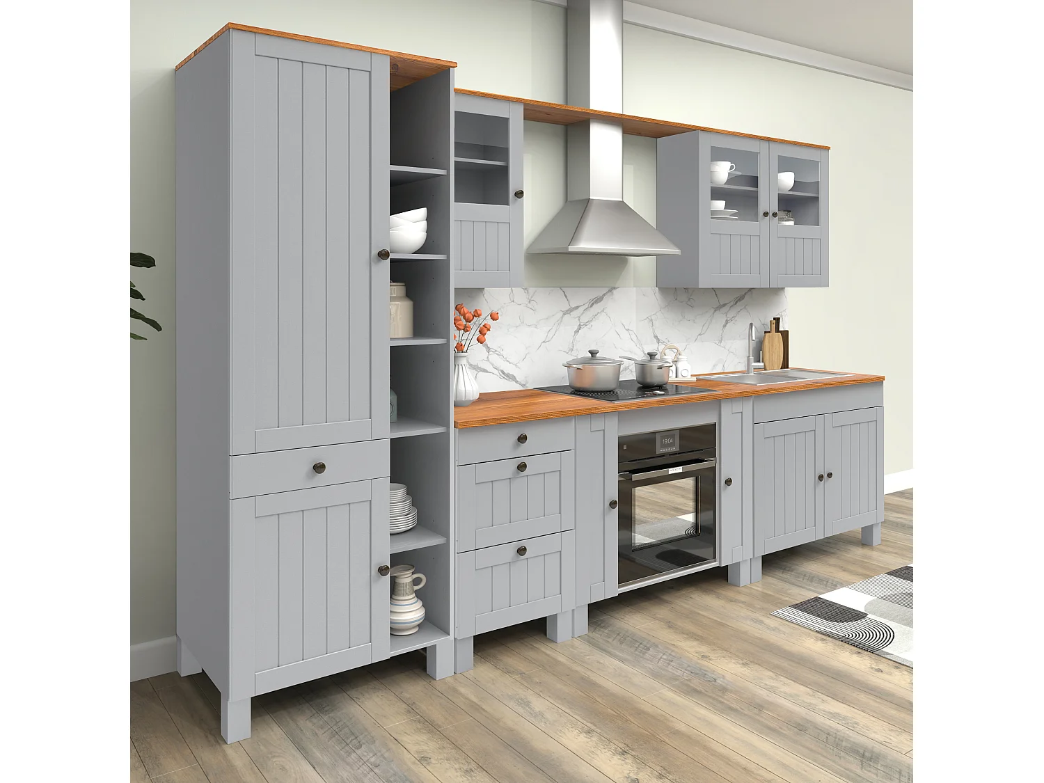 Alby II | Armoire haute avec 2 portes, 1 tiroir et 6 compartiments en gris sapin