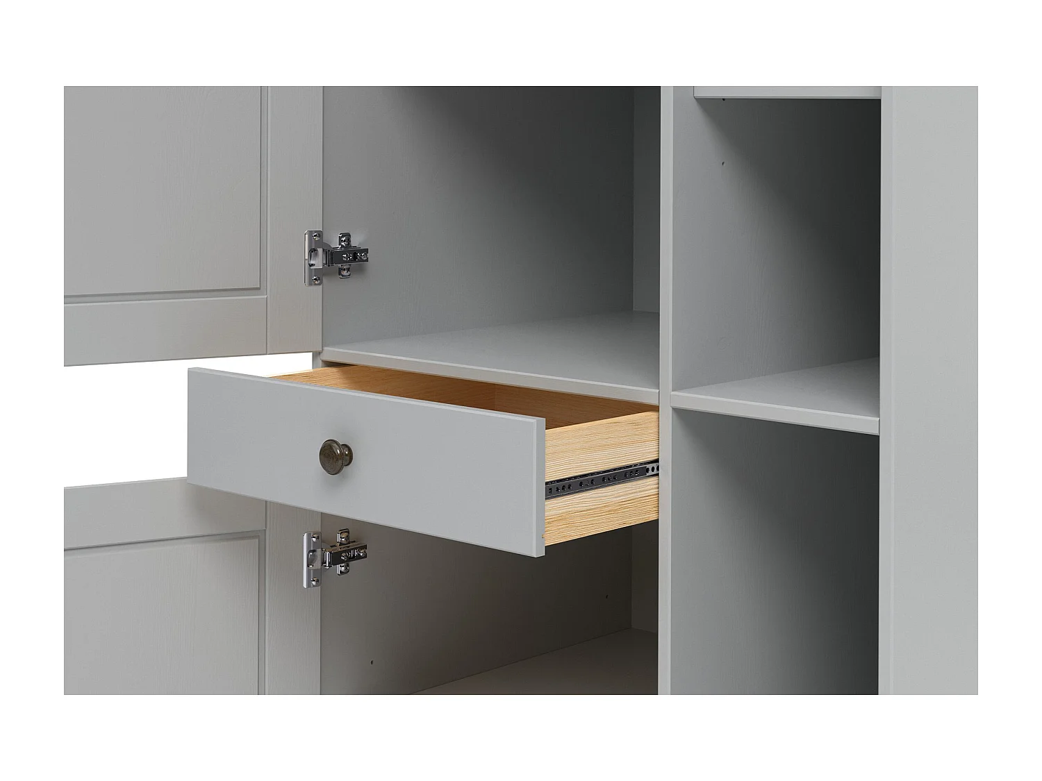 Alby II | Armoire haute avec 2 portes, 1 tiroir et 6 compartiments en gris sapin