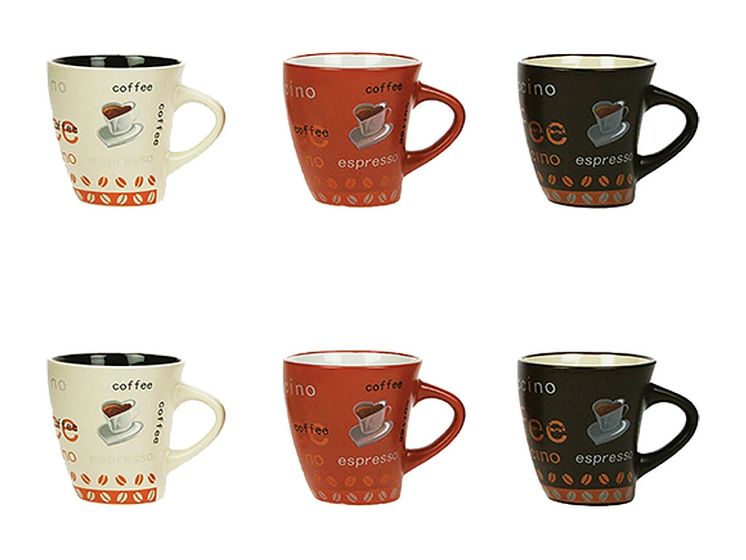 Novastyl - Lot 6 Tasses Nova 15cl En Gres 3 Couleurs Assorties