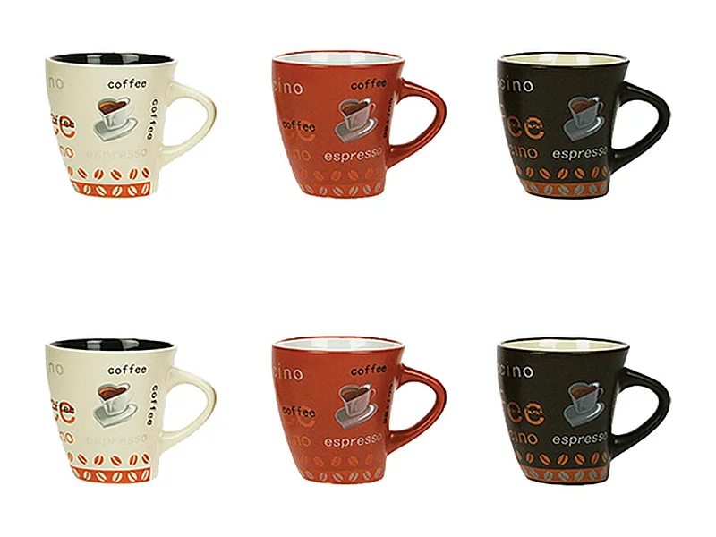 Novastyl - Lot 6 Tasses Nova 15cl En Gres 3 Couleurs Assorties