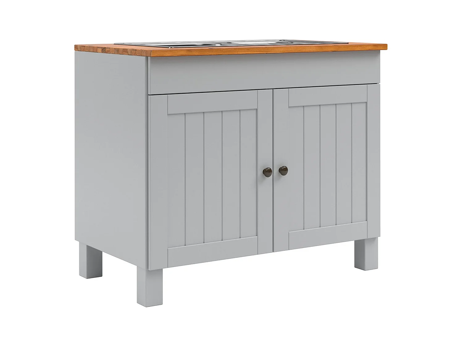 Alby II | Mueble fregadero con 2 puertas y fregadero metálico en gris pino