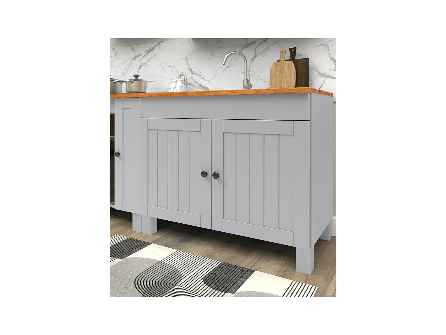 Alby II | Mueble fregadero con 2 puertas y fregadero metálico en gris pino