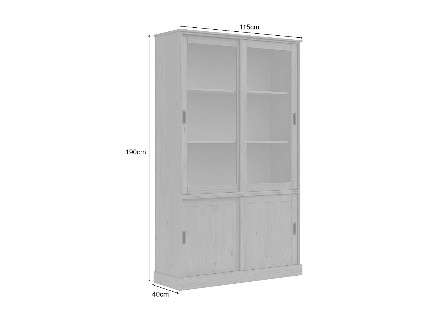 Harry | Vitrine avec 2 portes en bois et 2 portes vitrées en pin