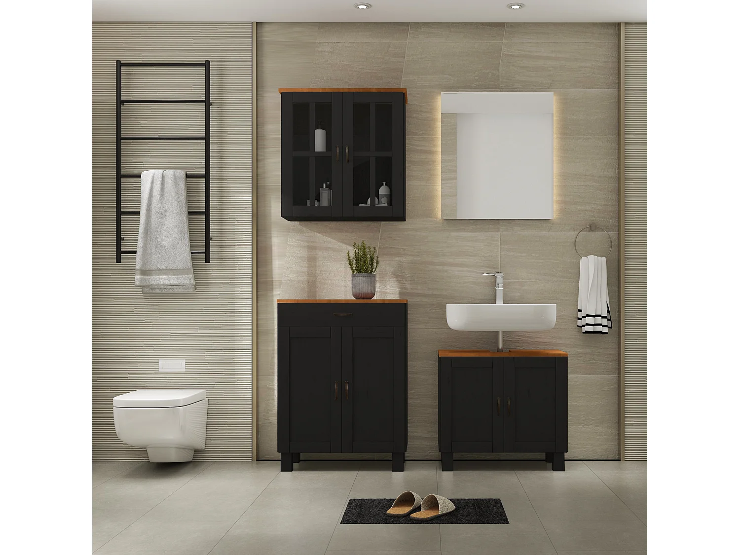 Alby | Meuble de salle de bain avec 2 portes 1 tiroir en pin anthracite