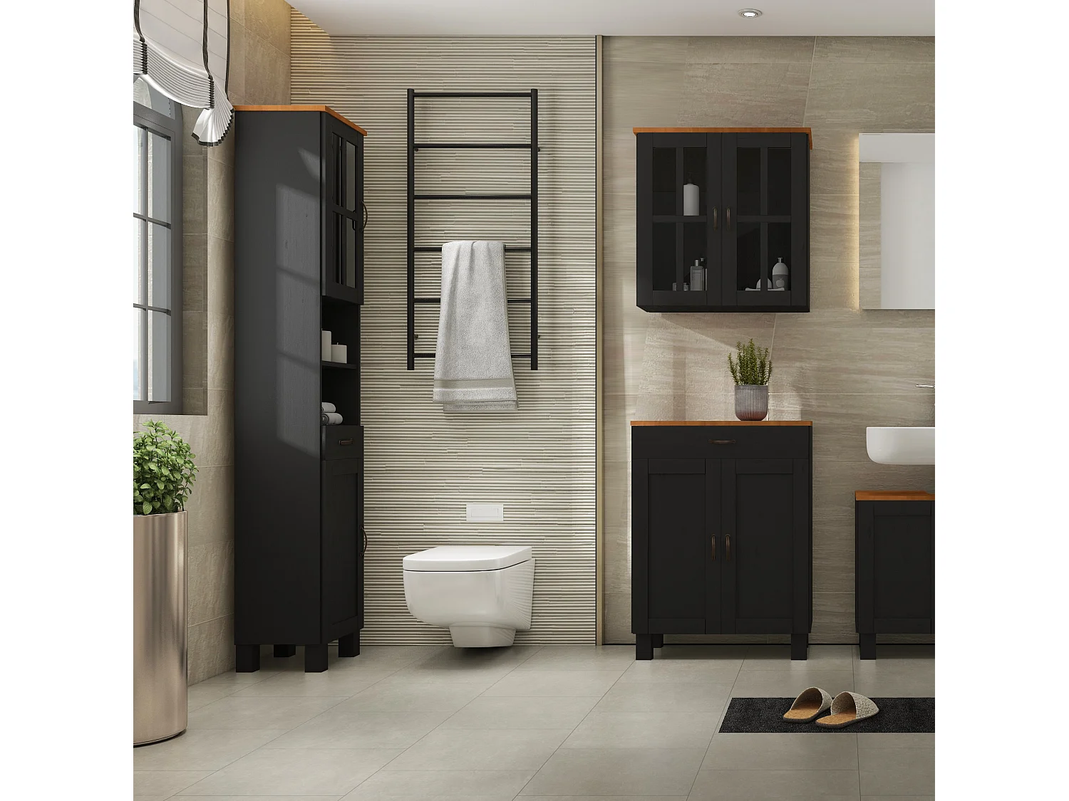 Alby | Meuble de salle de bain avec 2 portes et 1 étagère en pin anthracite