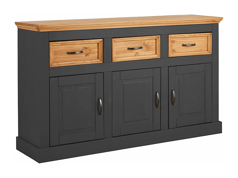 Selma | Buffet avec 3 portes et 3 tiroirs en pin anthracite