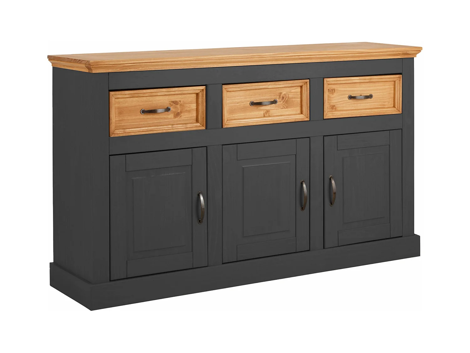 Selma | Buffet avec 3 portes et 3 tiroirs en pin anthracite