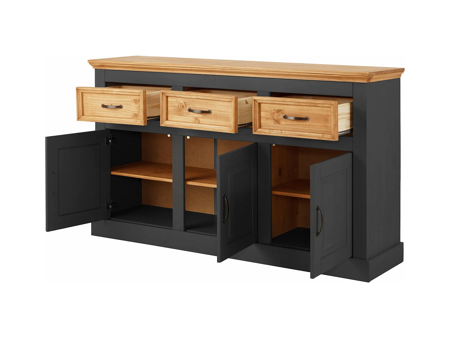 Selma | Buffet avec 3 portes et 3 tiroirs en pin anthracite