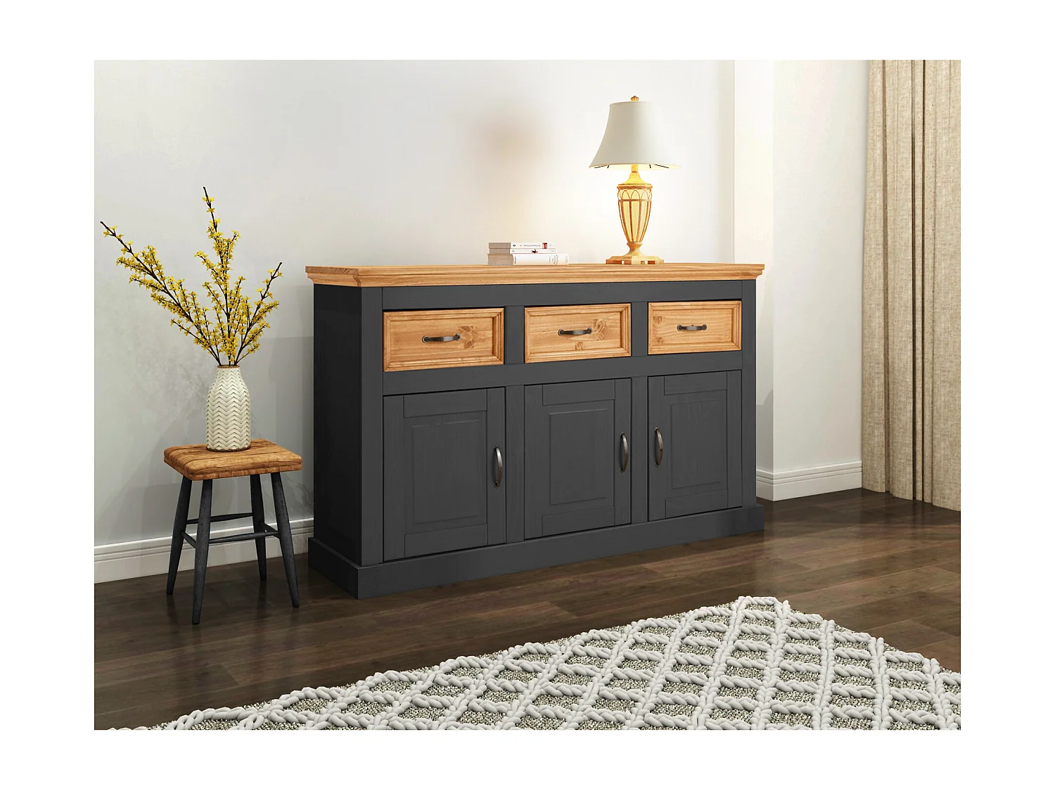 Selma | Sideboard with 3 doors and 3 drawers in pine anthracite