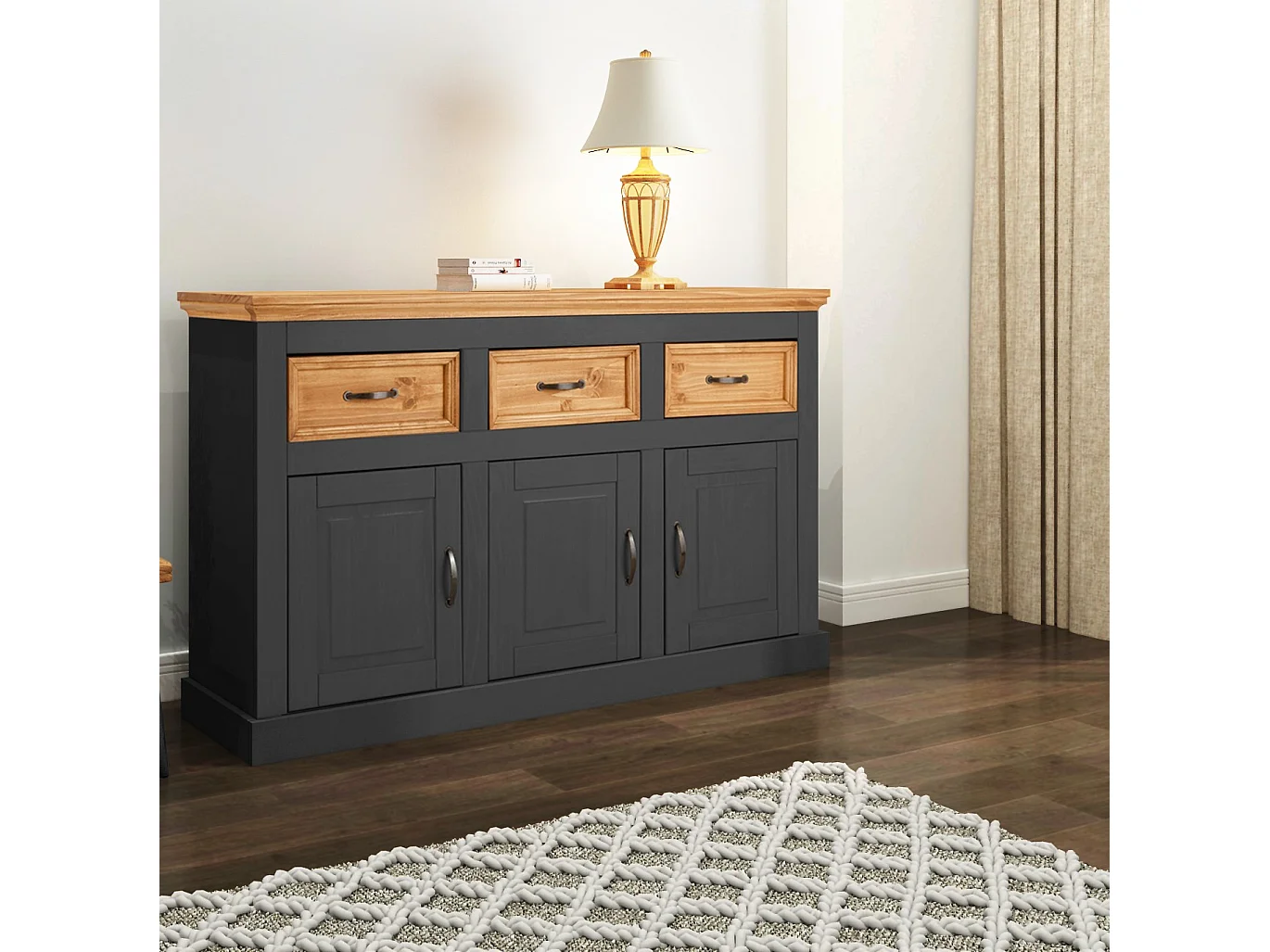 Selma | Sideboard with 3 doors and 3 drawers in pine anthracite