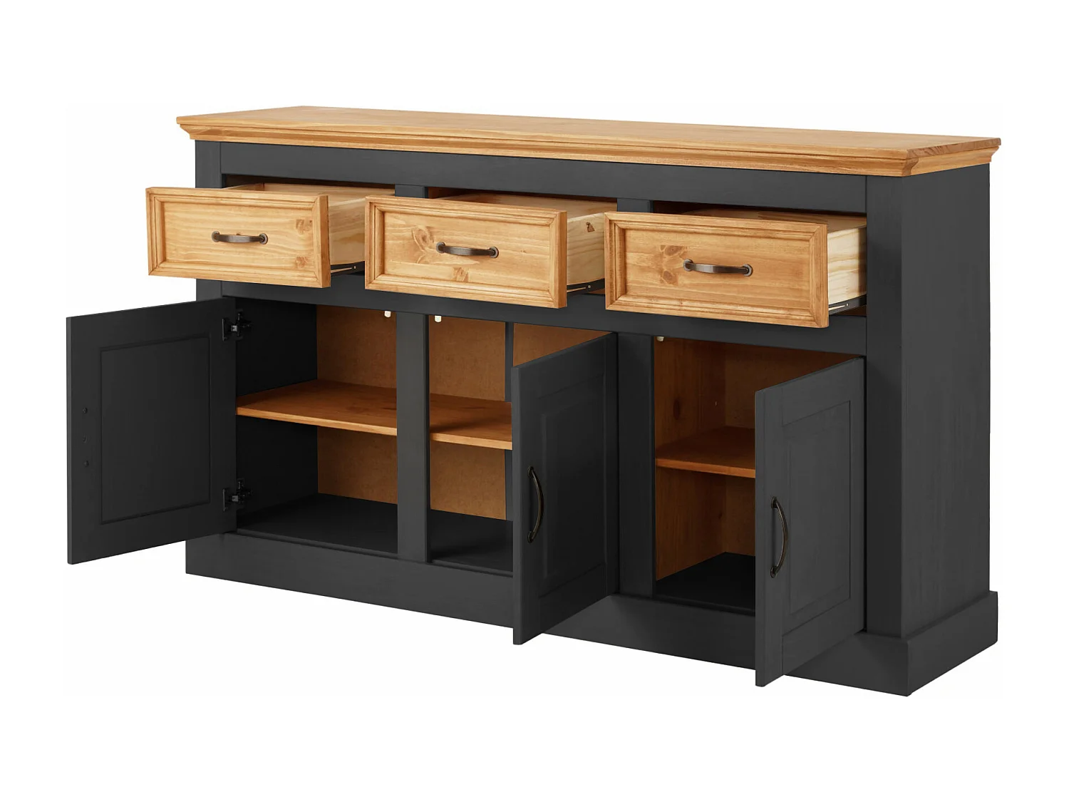 Selma | Sideboard with 3 doors and 3 drawers in pine anthracite