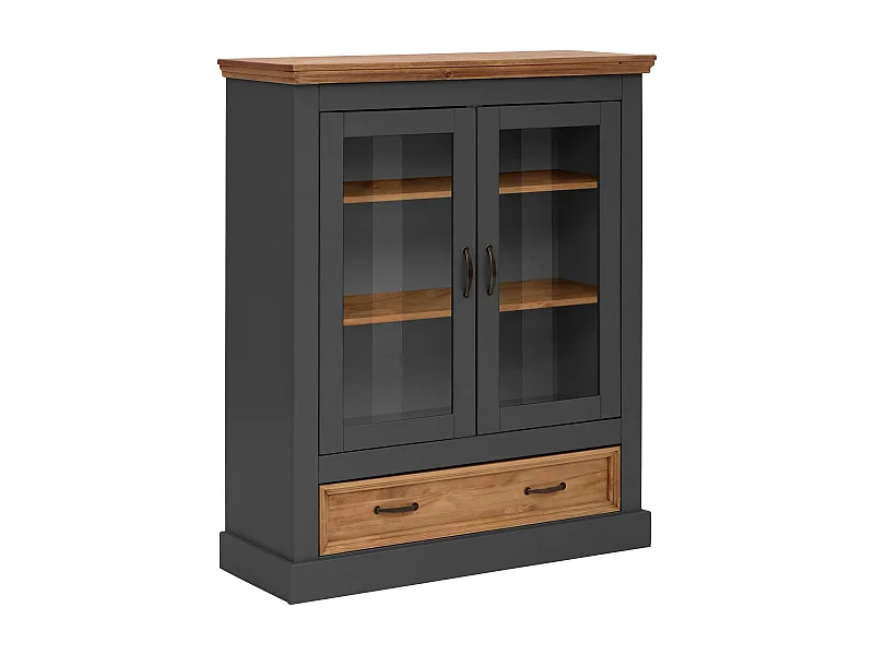 Selma | Highboard with 2 glass doors and 1 drawer in pine anthracite