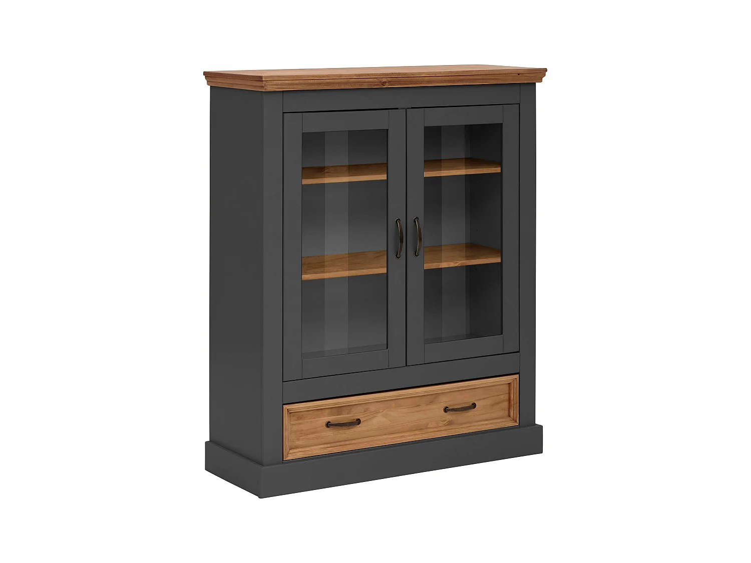 Selma | Buffet haut avec 2 portes vitrées et 1 tiroir en pin anthracite