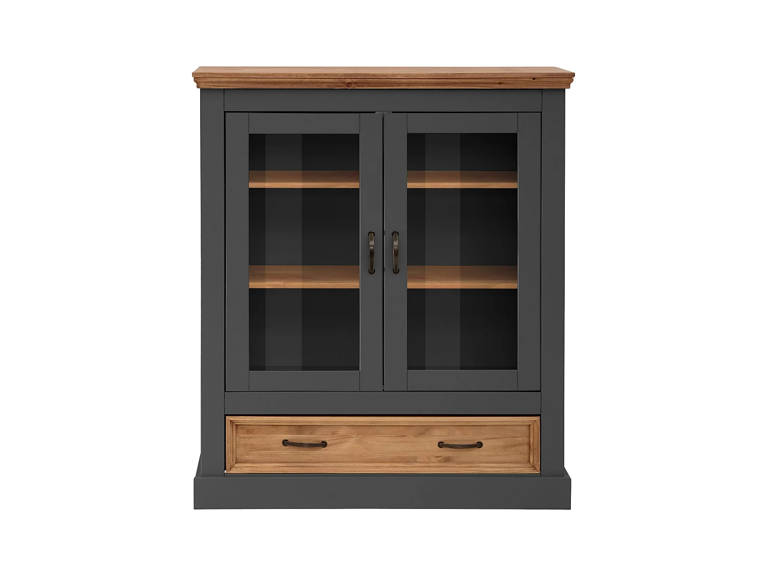 Selma | Buffet haut avec 2 portes vitrées et 1 tiroir en pin anthracite