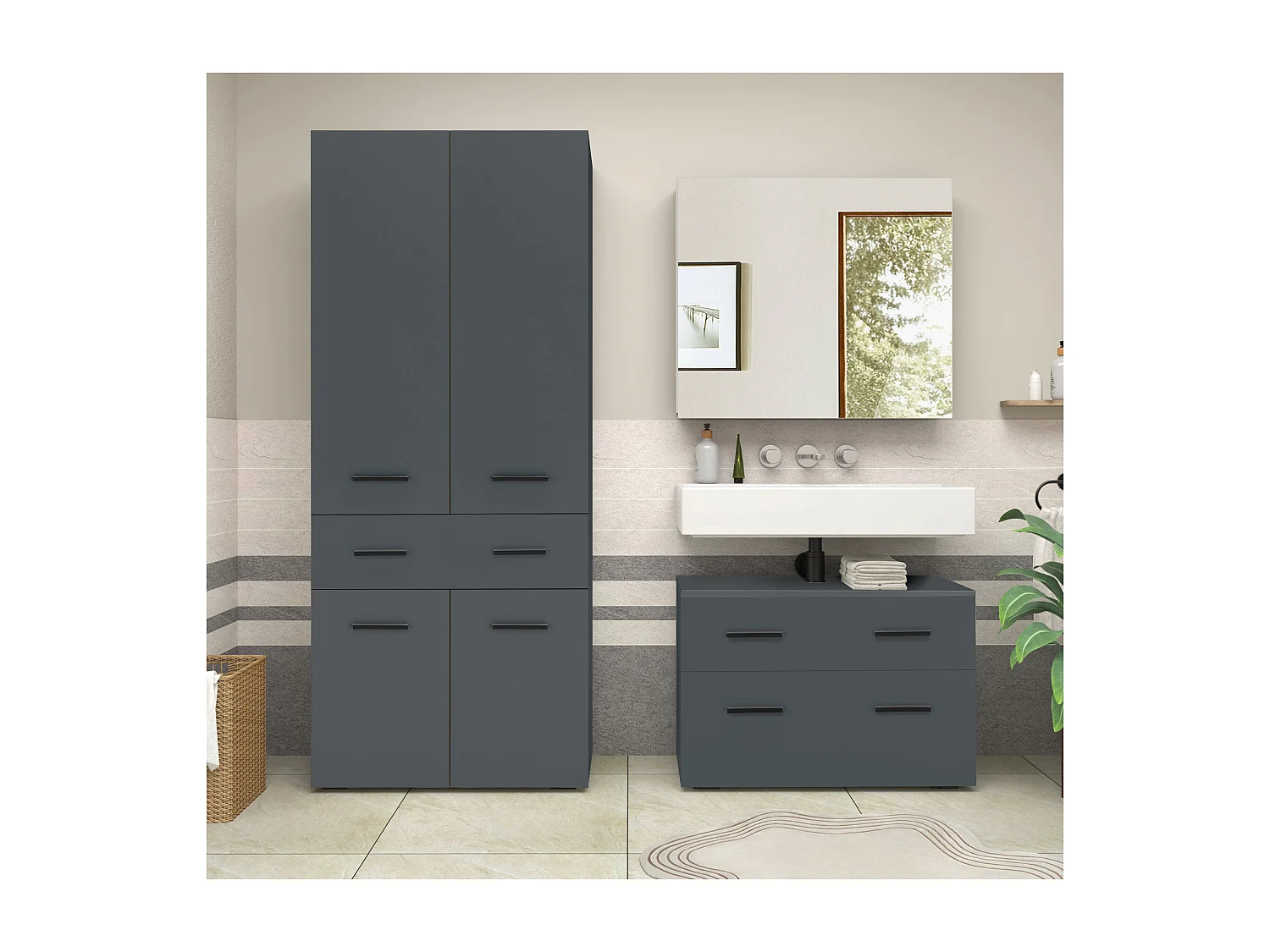 Malika | Mobile bagno con 4 ante e 1 cassetto in antracite