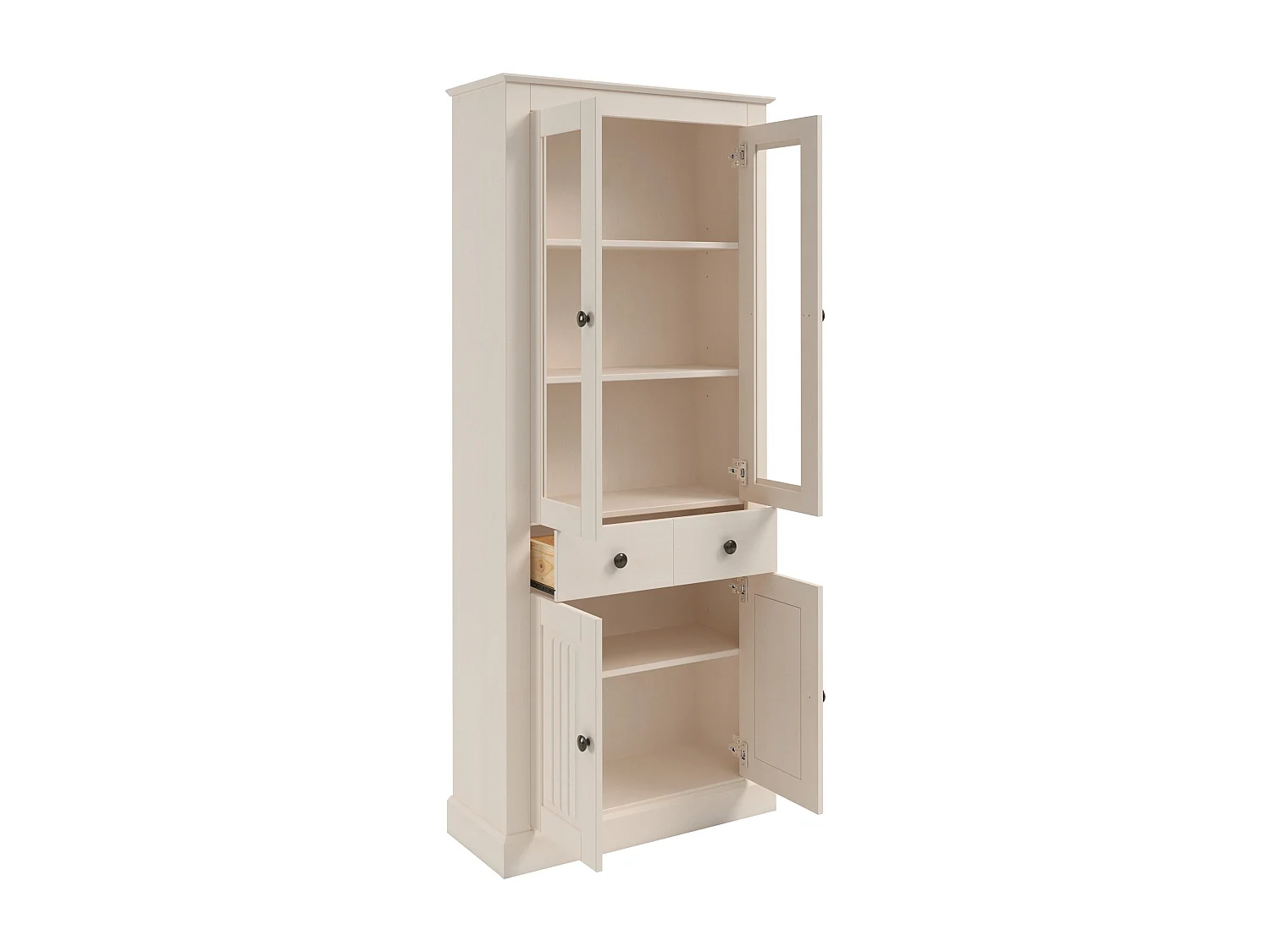 Mille-Vitrine met 2 glasdeuren in grenen wit