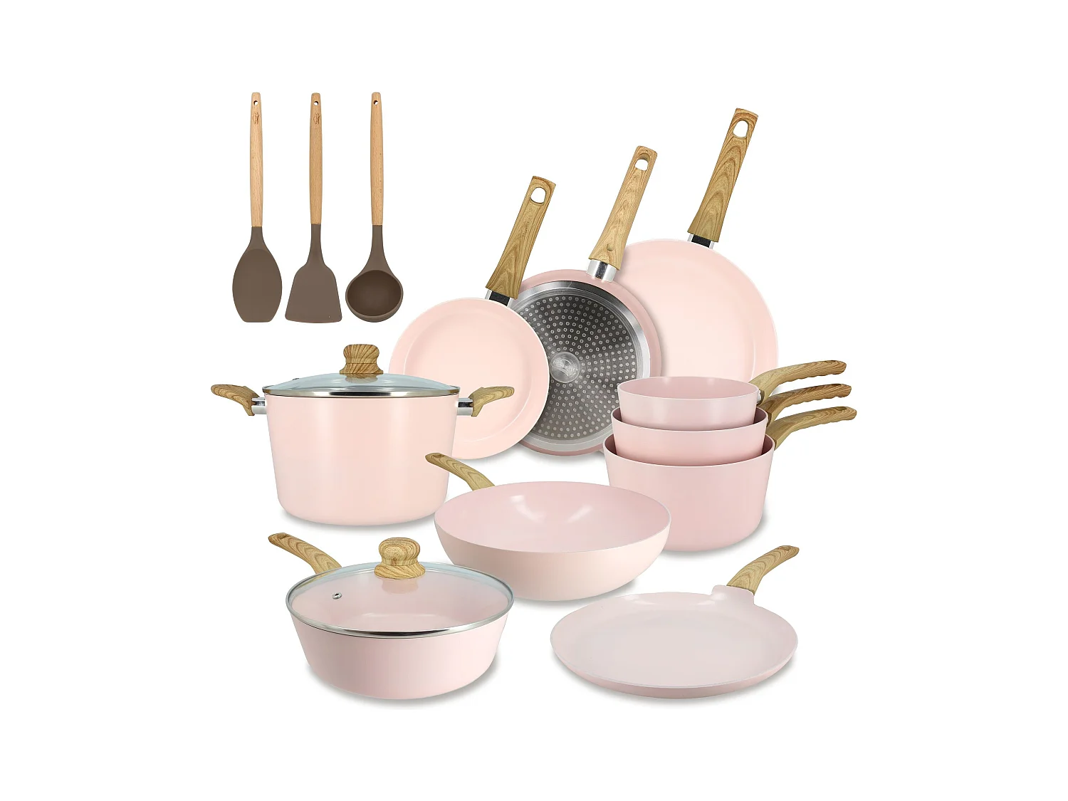 Menastyl - Set 13 Pieces Cuisson Colorama En Aluminium Recycle Rose Induction