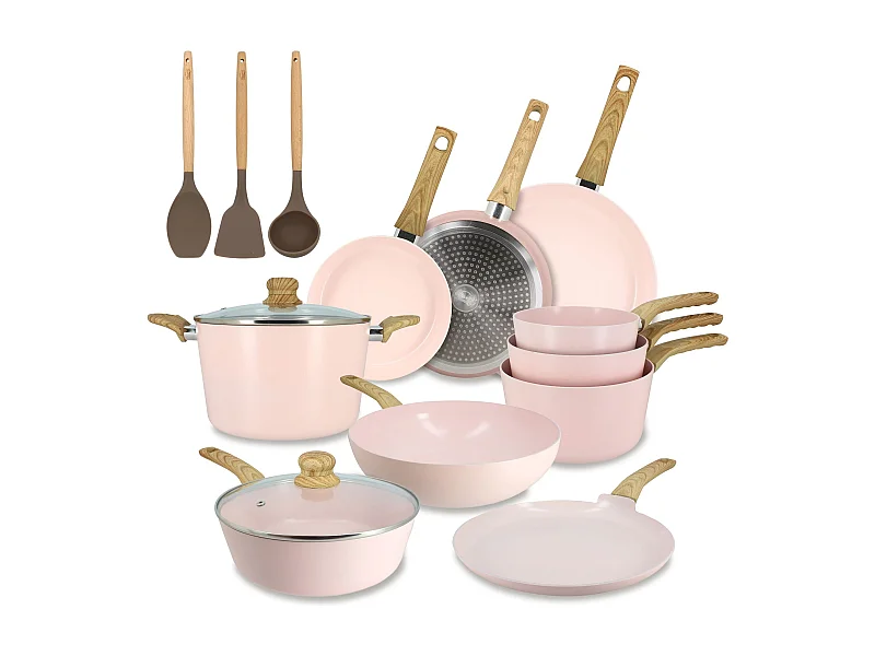 Menastyl - Set 13 Pieces Cuisson Colorama En Aluminium Recycle Rose Induction