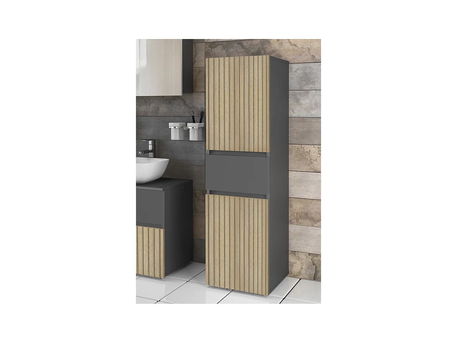 Wisla -Badkamerkast met 2 deuren in houtlook antraciet