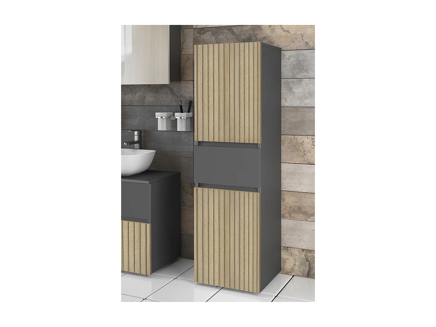 Wisla -Badkamerkast met 2 deuren in houtlook antraciet