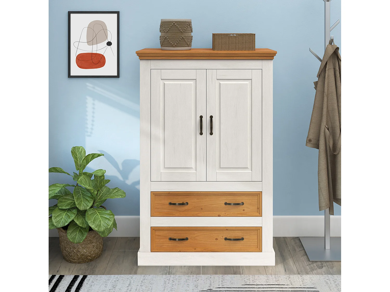 Selma | Armoire avec 2 portes et 2 tiroirs en blanc sapin