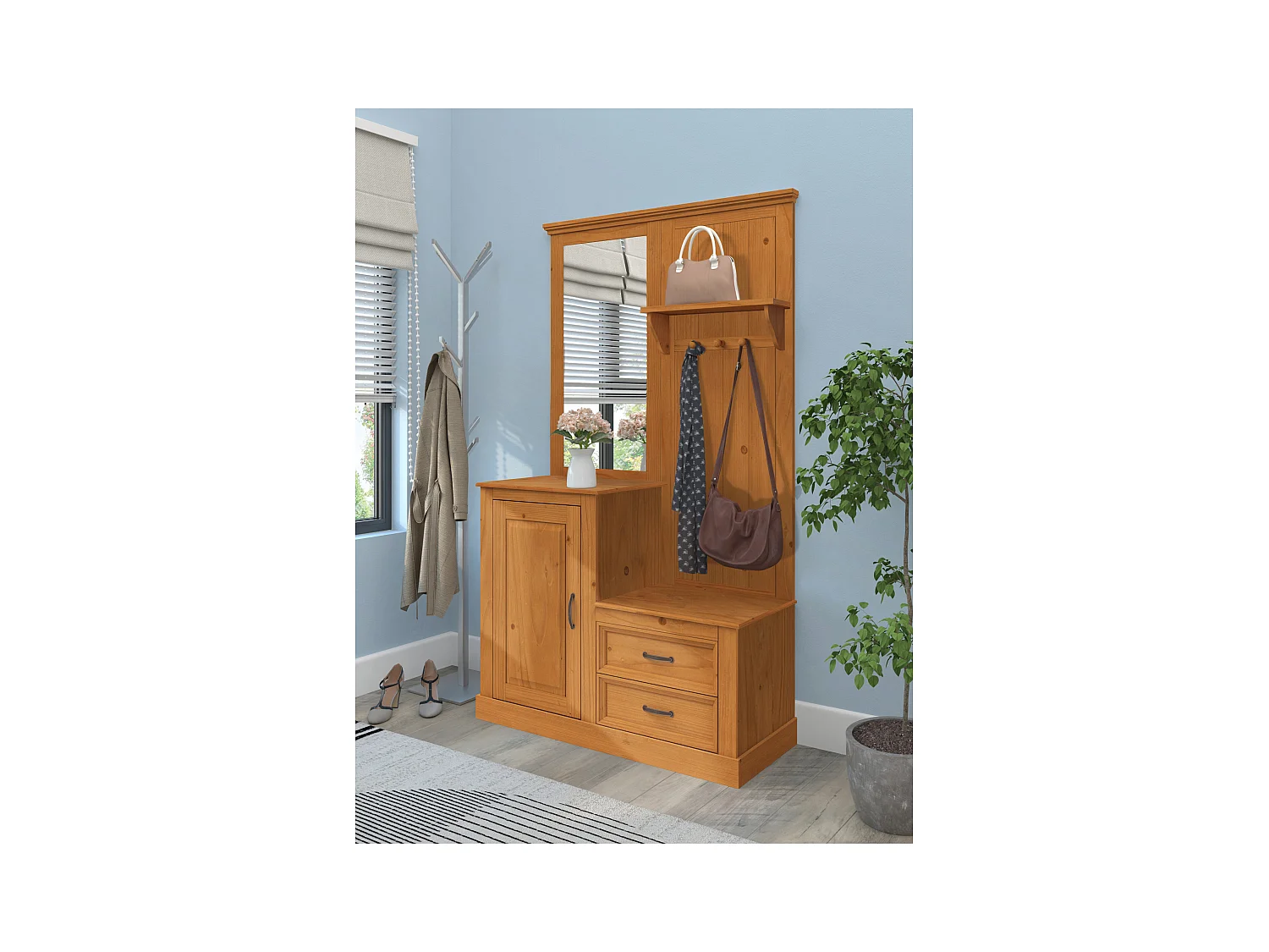 Selma | Armadio con specchio e 1 anta 2 cassetti in pino