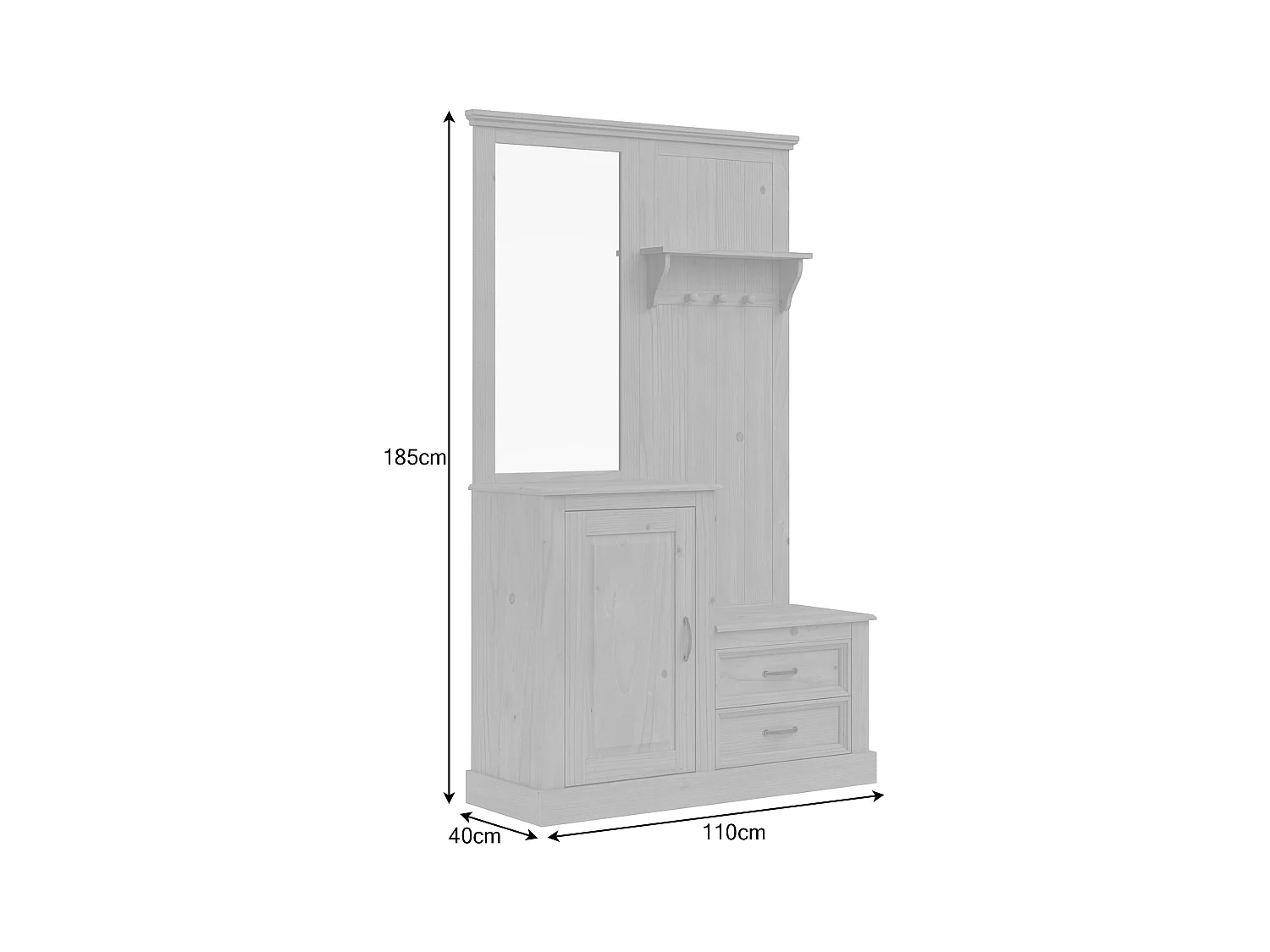 Selma | Armadio con specchio e 1 anta 2 cassetti in pino