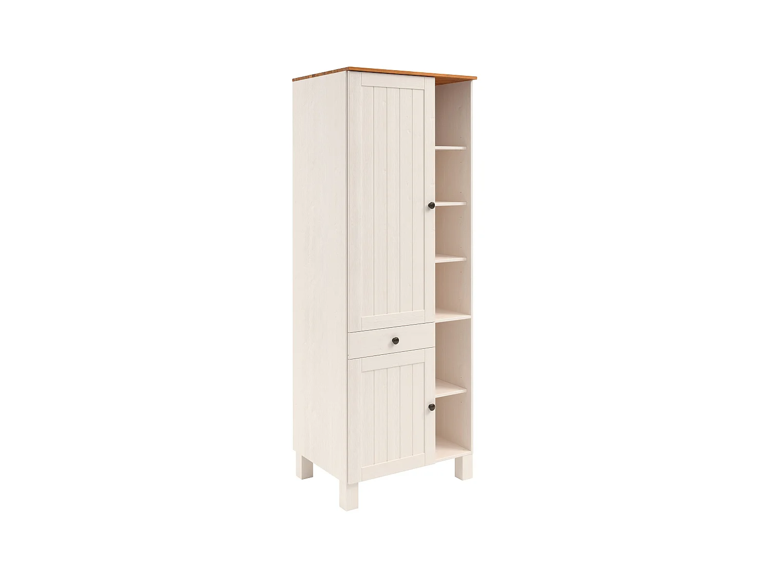 Alby II | Armoire haute avec 2 portes, 1 tiroir et 6 compartiments en pin blanc