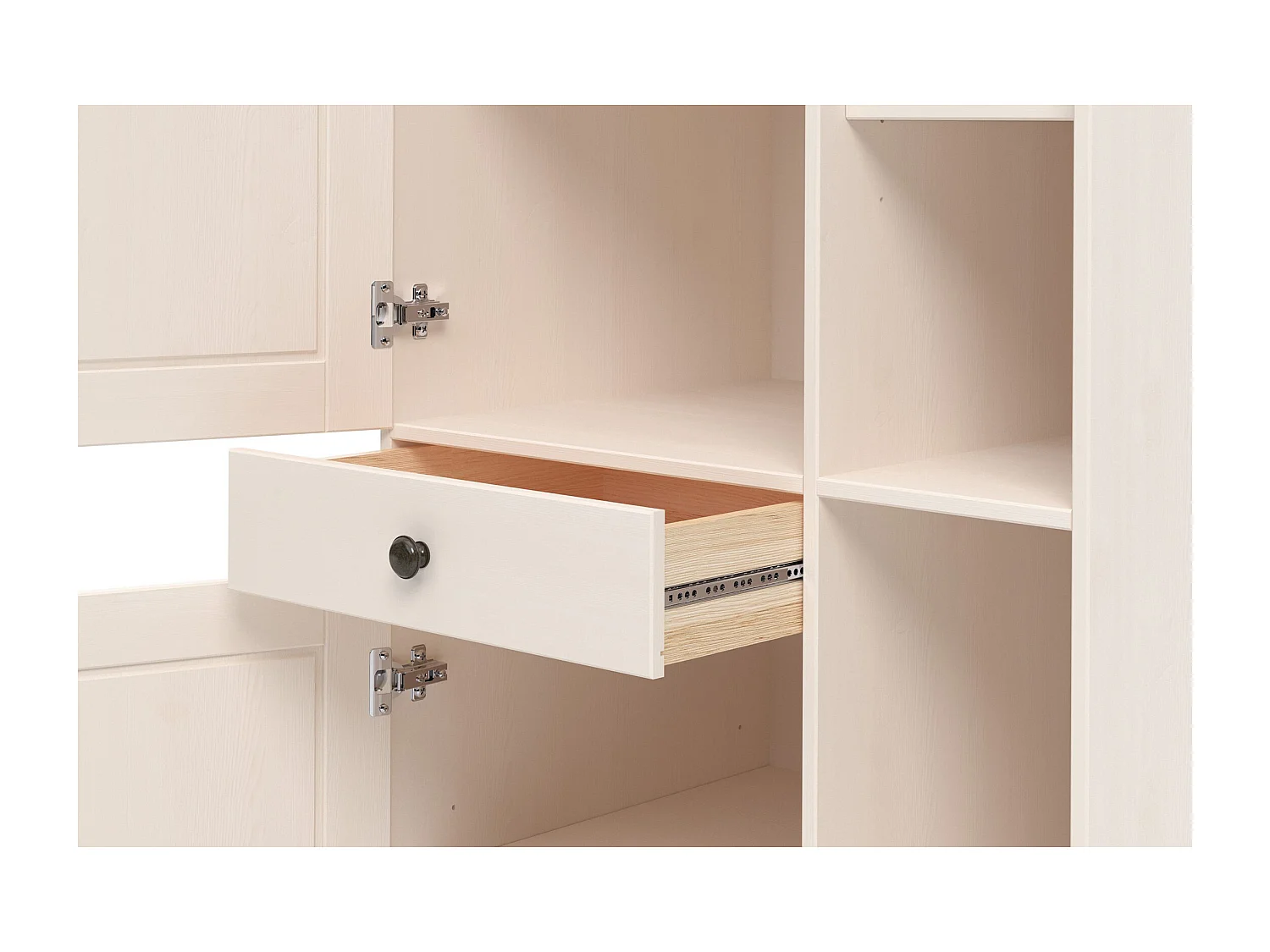 Alby II | Armoire haute avec 2 portes, 1 tiroir et 6 compartiments en pin blanc