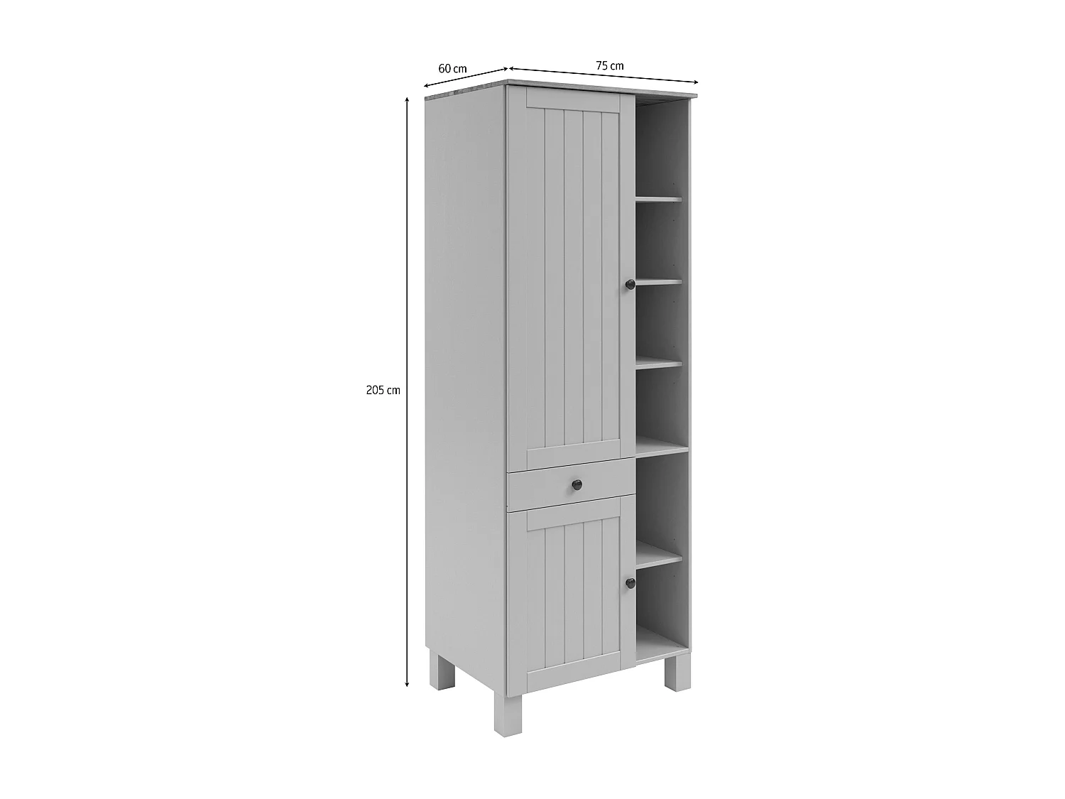 Alby II | Armoire haute avec 2 portes, 1 tiroir et 6 compartiments en pin blanc