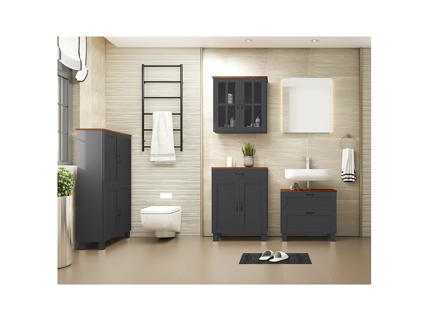 Alby-Badkamerkast met 4 deuren in dennenhout antraciet