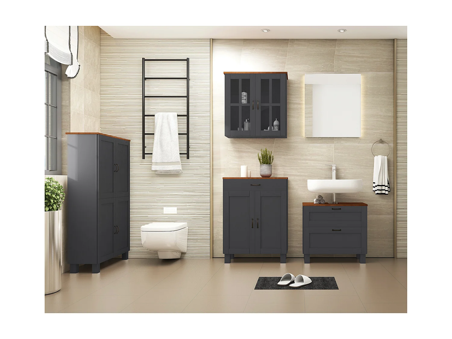 Alby | Meuble de salle de bain avec 4 portes en pin anthracite