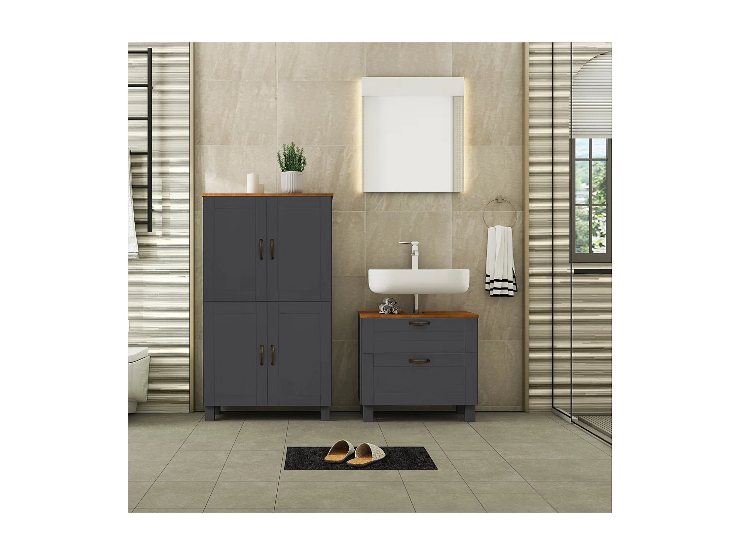 Alby | Meuble de salle de bain avec 4 portes en pin anthracite