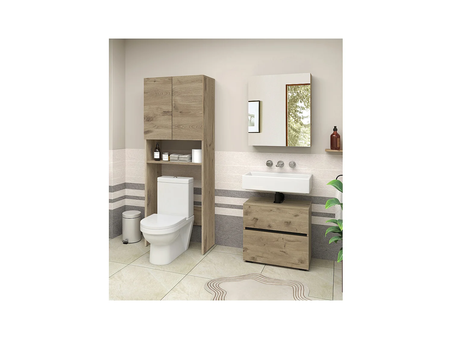 Wisla  | Mueble de baño con 2 puertas y 1 estante en aspecto roble