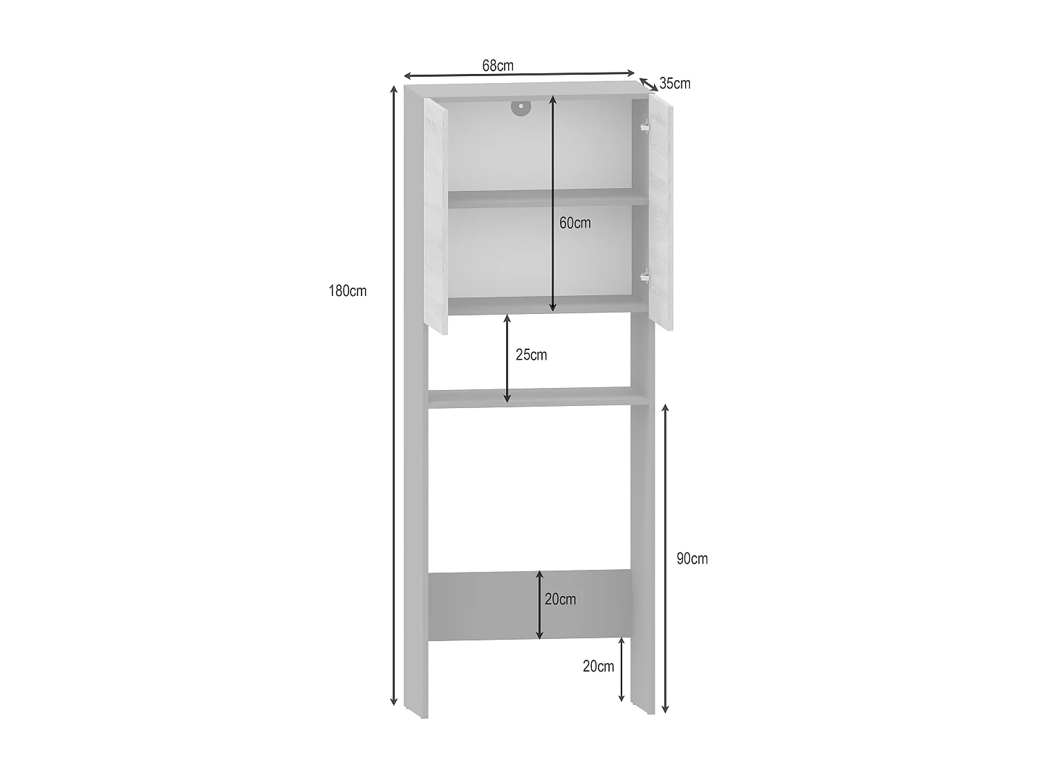 Wisla  | Meuble de salle de bain avec 2 portes et 1 étagère aspect chêne