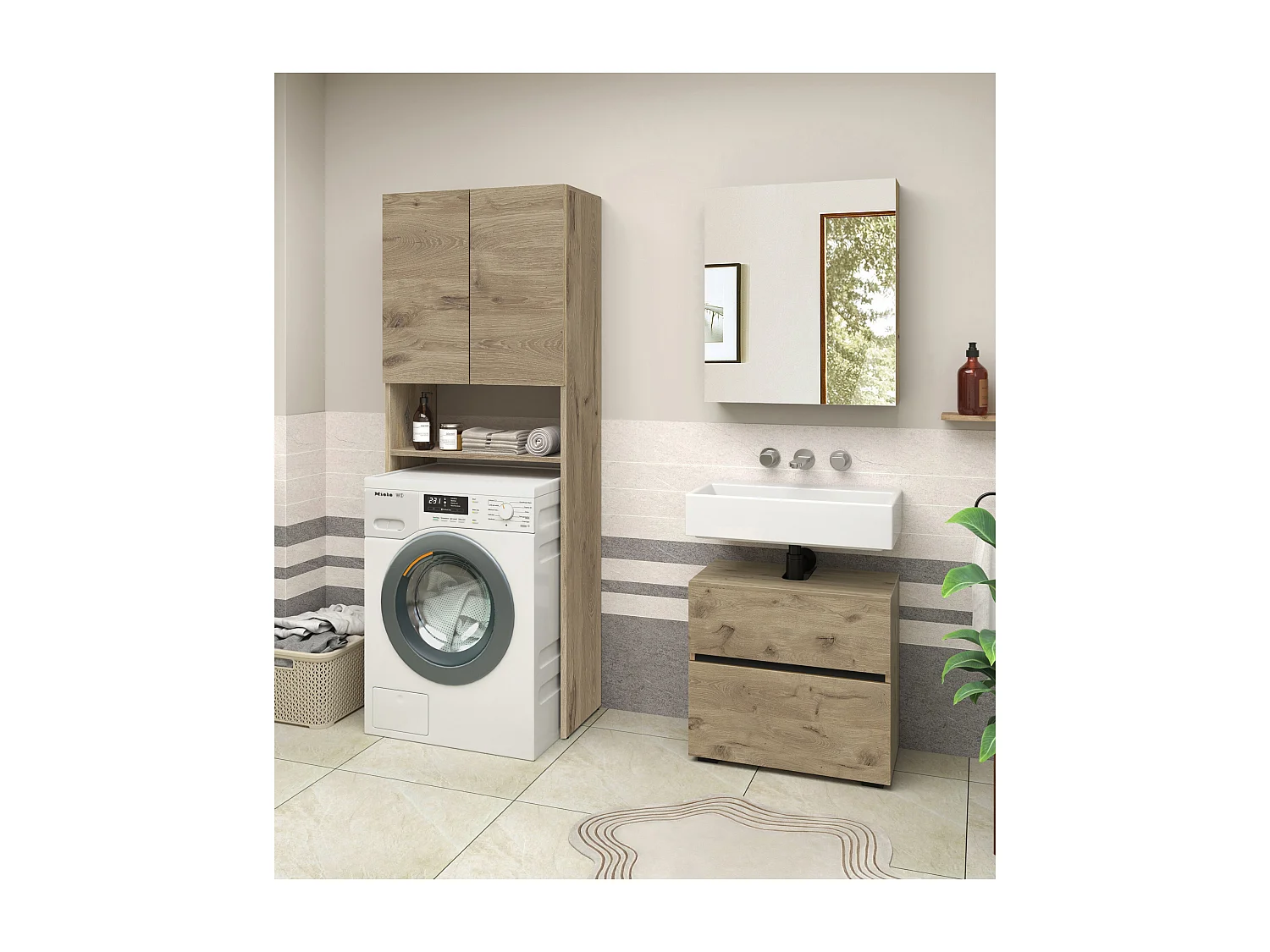 Wisla  | Meuble de salle de bain avec 2 portes et 1 étagère aspect chêne