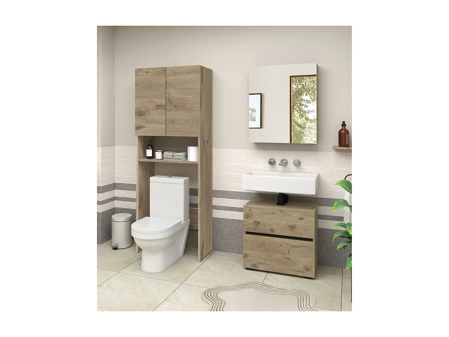 Wisla  | Meuble de salle de bain avec 2 portes et 1 étagère aspect chêne