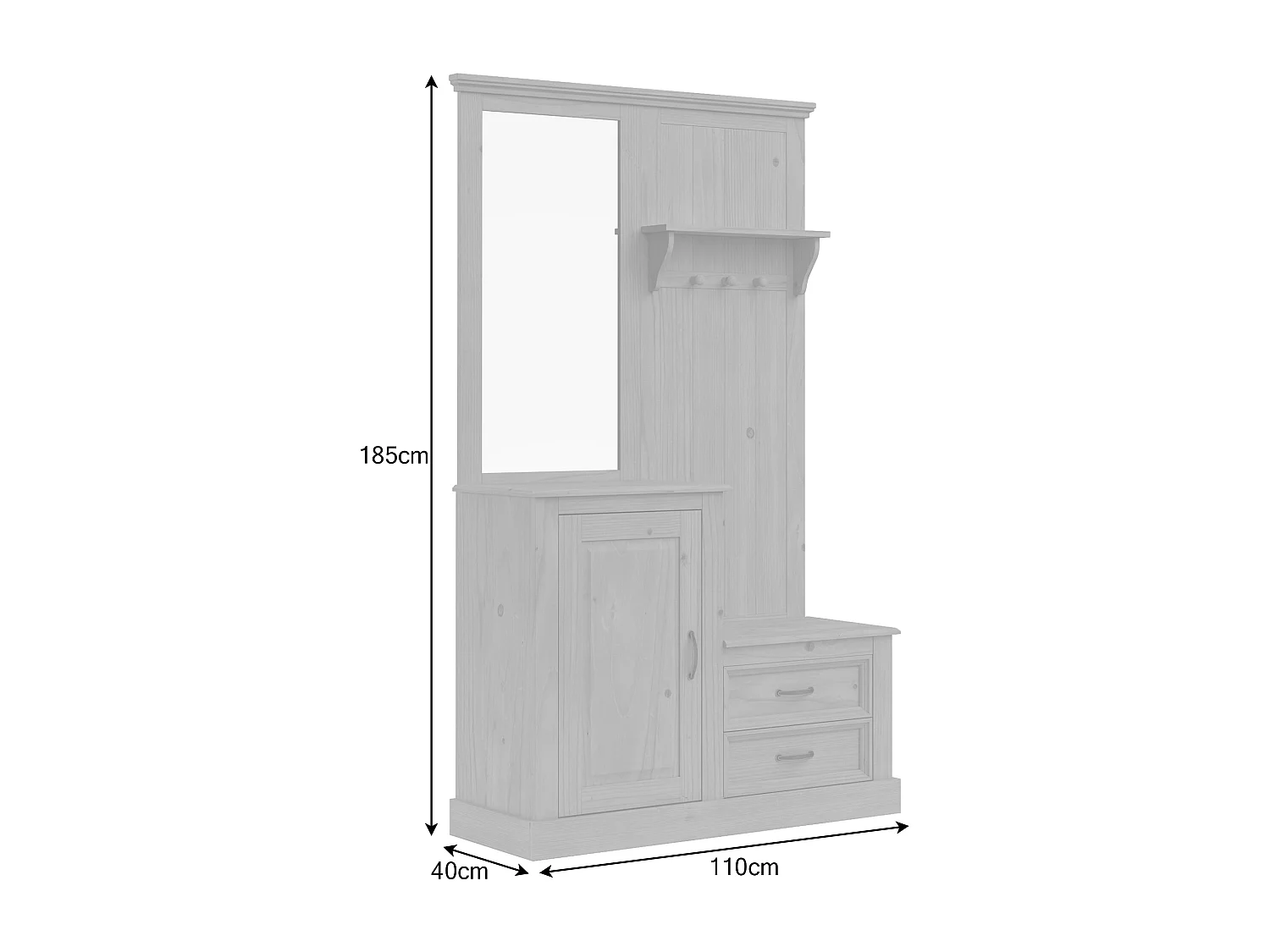 Selma | Armoire avec miroir et 1 porte 2 tiroirs en blanc sapin