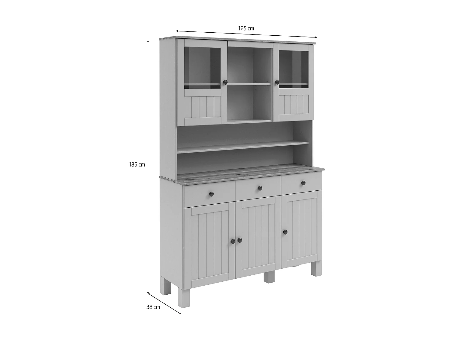 Alby II | Buffet avec 5 portes et 3 tiroirs en gris sapin