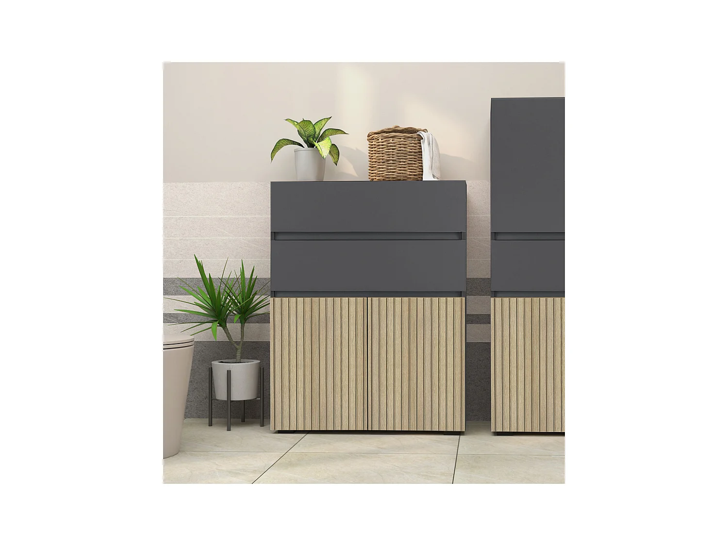 Wisla -Badkamerkast met 2 laden in houtlook antraciet