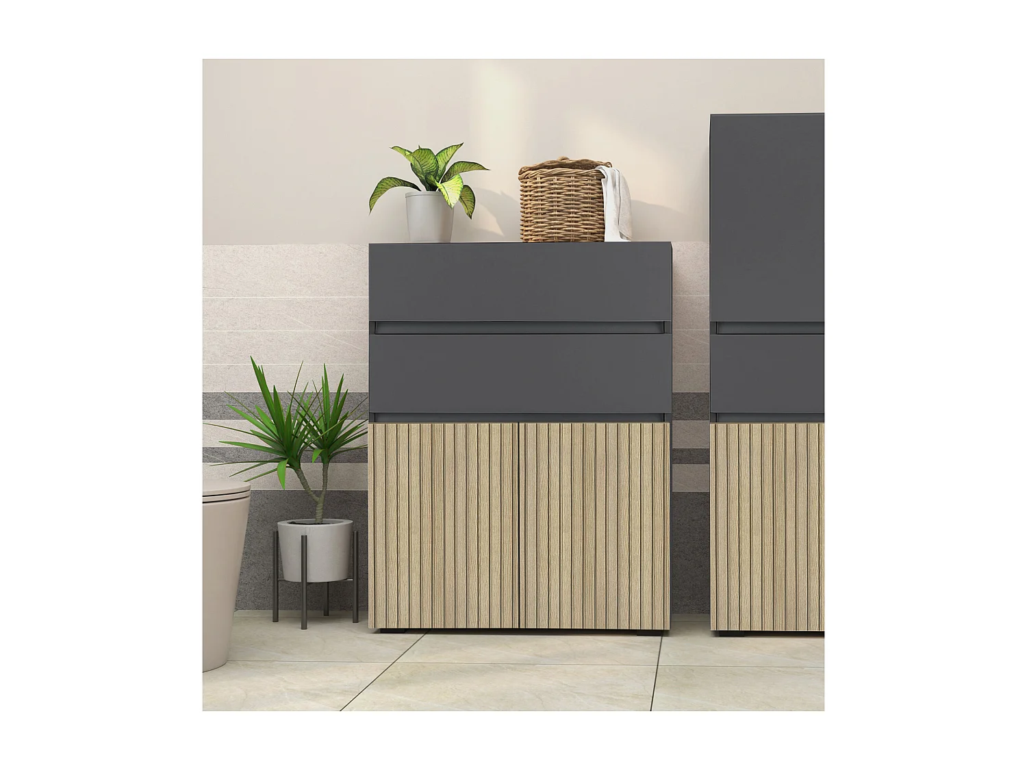 Wisla  | Meuble de salle de bain avec 2 tiroirs en aspect bois anthracite