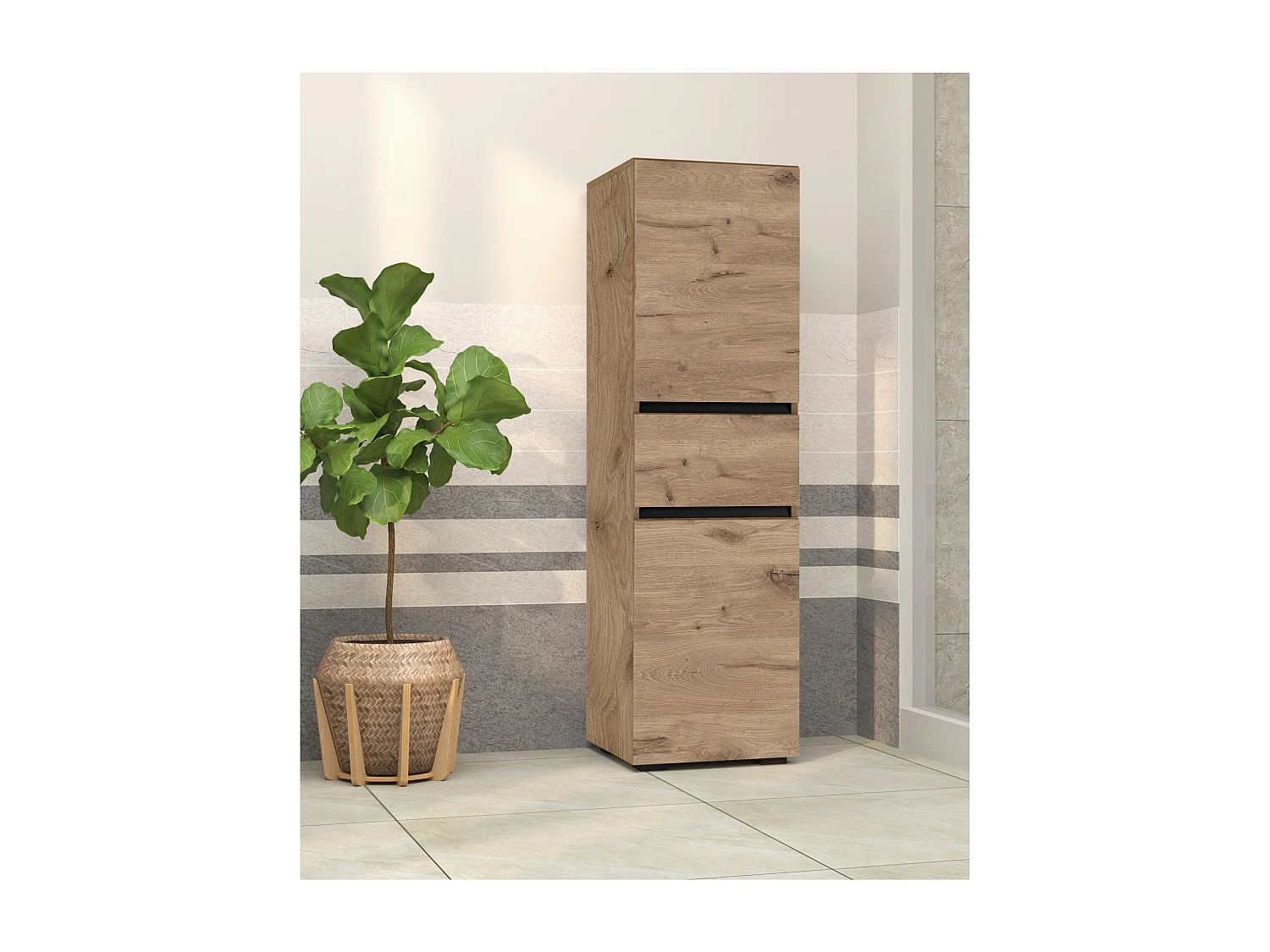 Wisla  | Meuble de salle de bain avec 2 portes et 1 tiroir aspect chêne