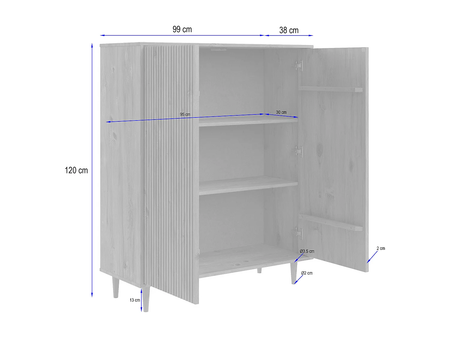 Jerzy | Buffet haut avec 2 portes en pin laqué brun